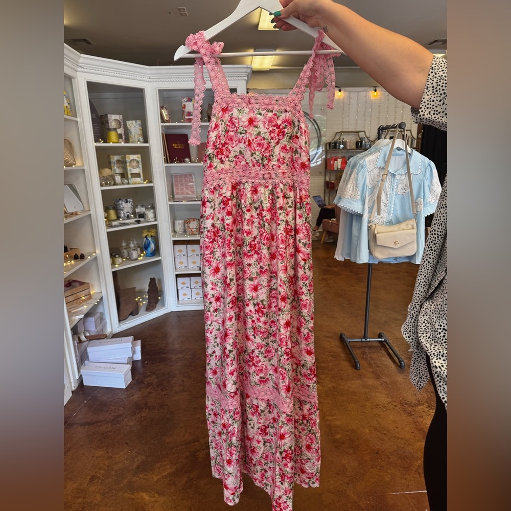 Floral Pink Lace Strap Dress
